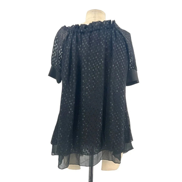 Diane von Furstenberg Miki Black Swiss Dot Bow Neck Silk Top Size 4‎ - Picture 5 of 8